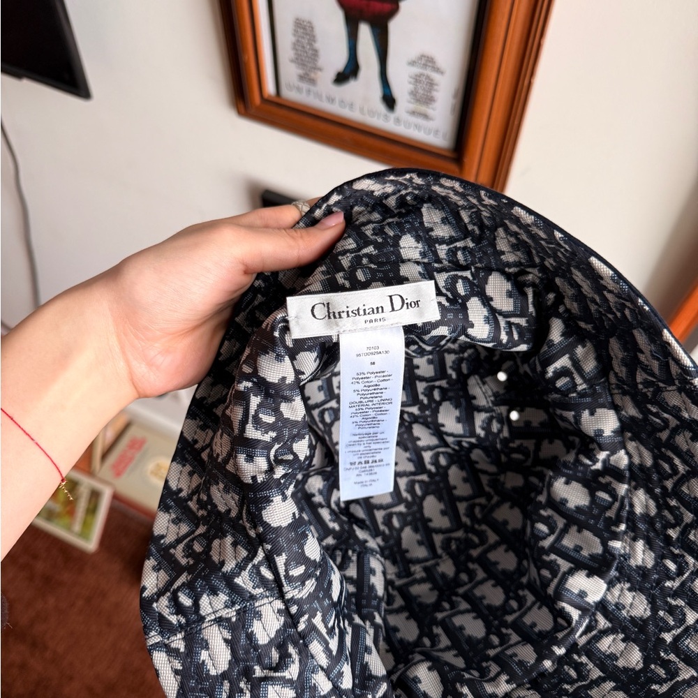 Christian Dior Reversible Navy Bucket Hat with Patterned Lining